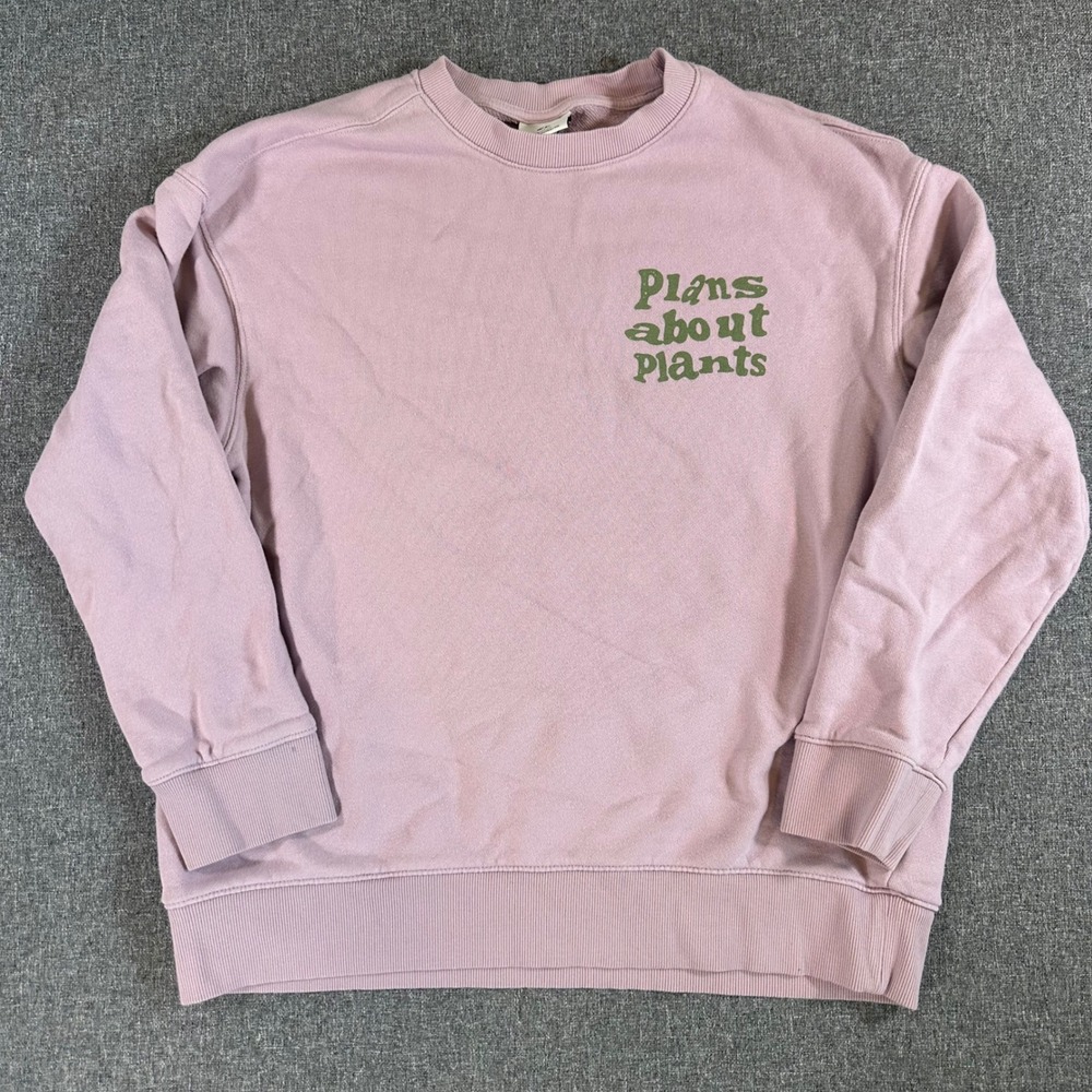 H&M Sweatshirt Women L Relaxed Fit Purple Plans About Plants Graphic - Picture 1 of 7